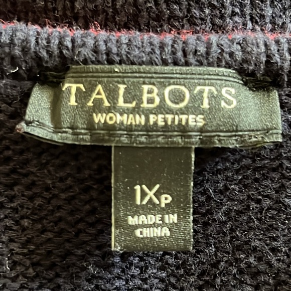 Talbots 100% COTTON NAVY BLUE CARDIGAN SWEATER 1XP Petite RED WHITE STRIPED TRIM - Picture 8 of 10